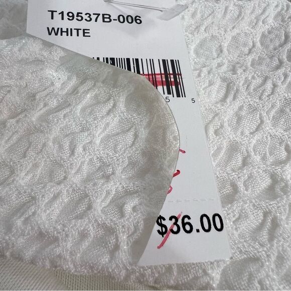 Lush Cropped Sweetheart Top Womens XL Ivory Cream Puffed Sleeve Textured Stretch - Picture 4 of 6